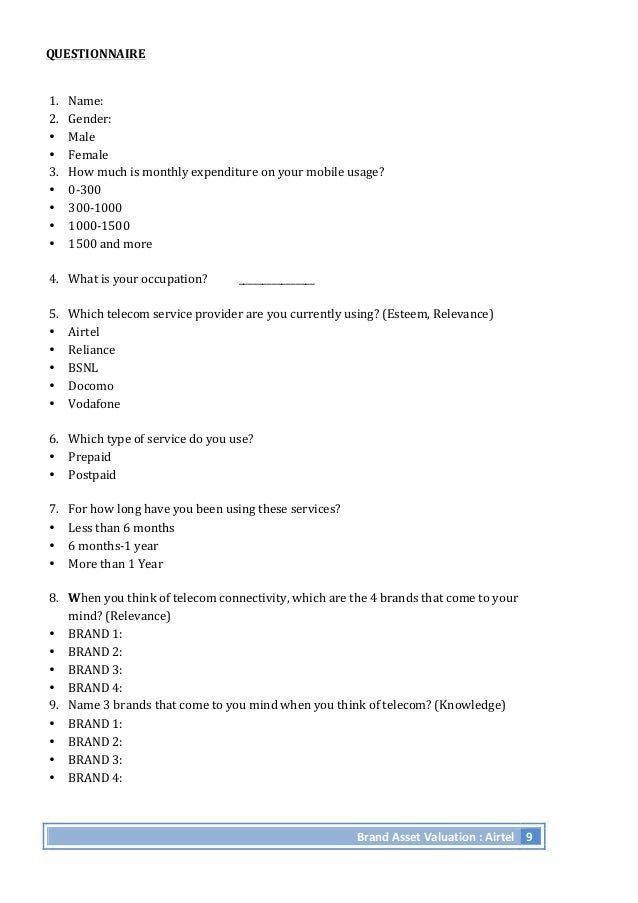 brand asset valuator questionnaire